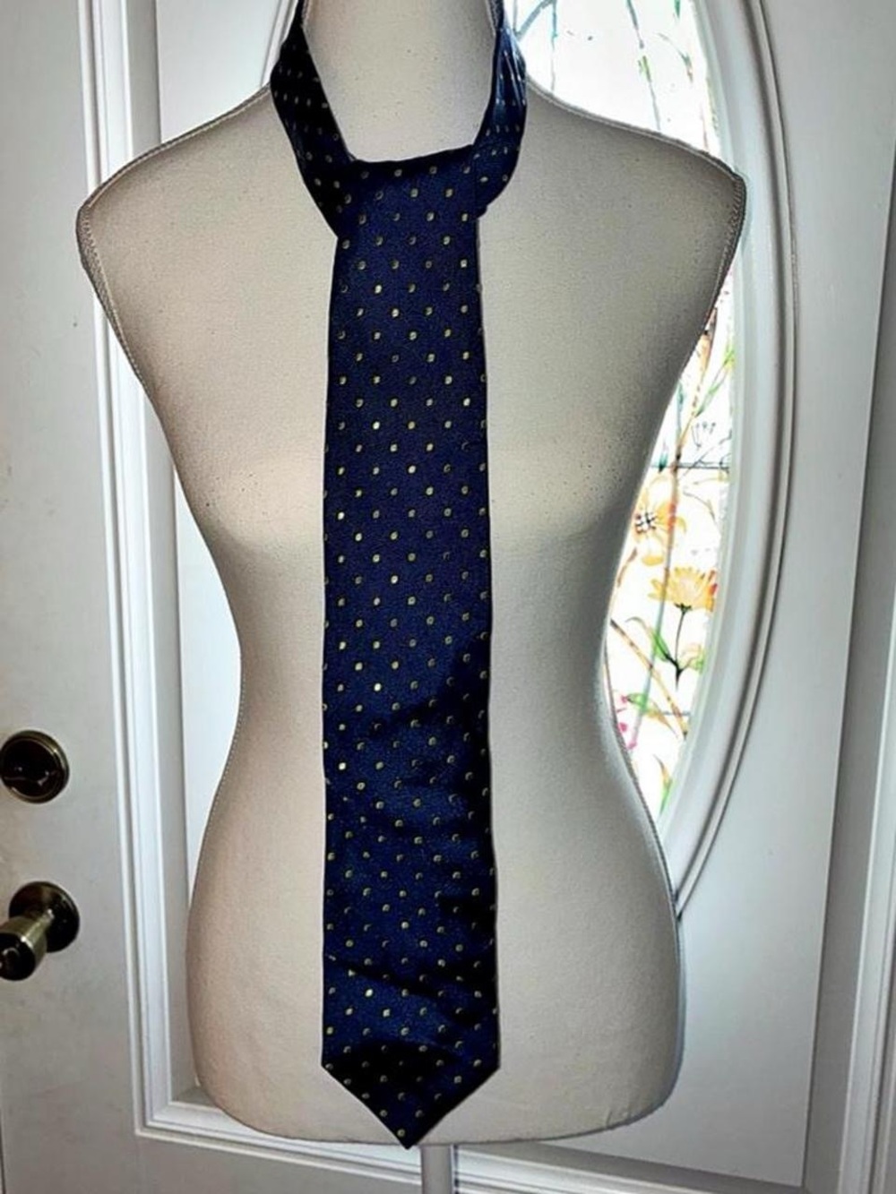 Vintage Men's Navy Blue Polka Dot Tie - Classic Formal Accessory